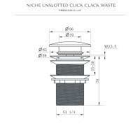 Niche Brushed Gunmetal Unslotted Click Clack Basin Waste